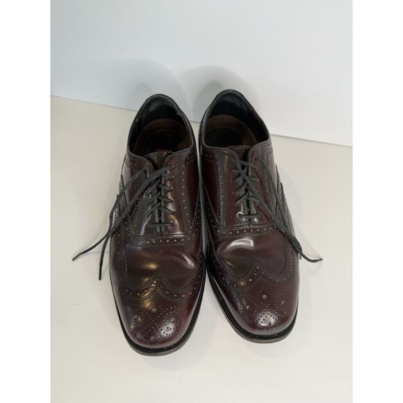 Florsheim Men’s Wingtip Brogue Oxford Shoes Burgundy Oxblood Leather 9 3E Wide - Picture 2 of 9
